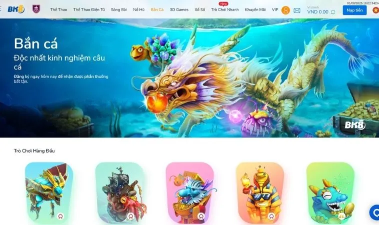 Sảnh bắn cá BK8 hợp tác với nhiều nhà cung cấp game hàng đầu