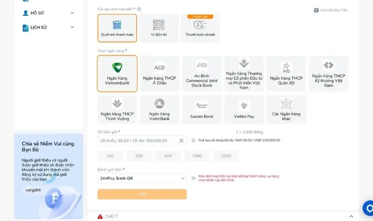 Các phương thức nạp tiền BK8