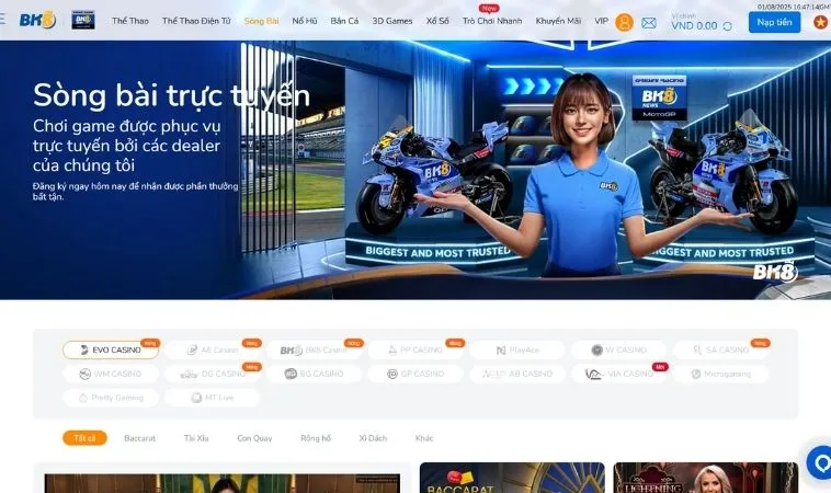 Sảnh Casino Online BK8 hợp tác với nhiều nhà cung cấp game chất lượng